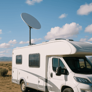 Starlink dish mounted on RV using pole kit