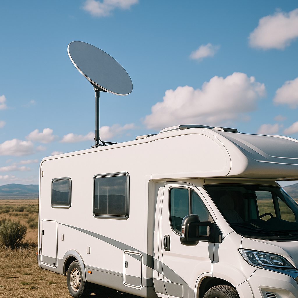 Starlink dish mounted on RV using pole kit